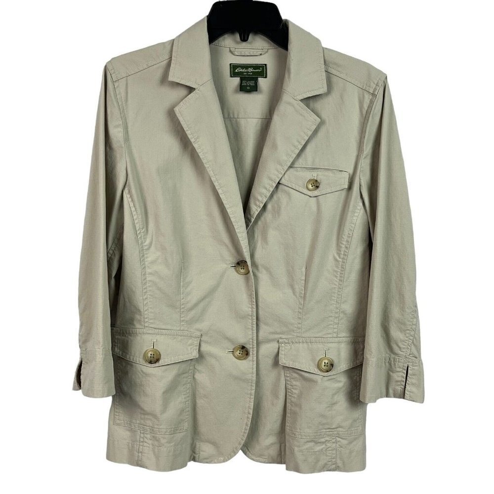 Eddie Bauer Womens Blazer Jacket Khaki Stretch Pockets Size 10